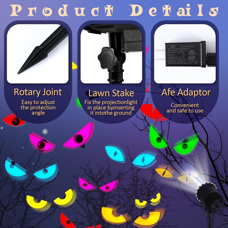 Lingvee Halloween Projector Light with 1 Film Slides Holiday LED Projector Lights Outdoor Reflectors Waterproof Landscape Decorative Rotation Lighting Movement Projection Lamp(Eyes) - Image 2